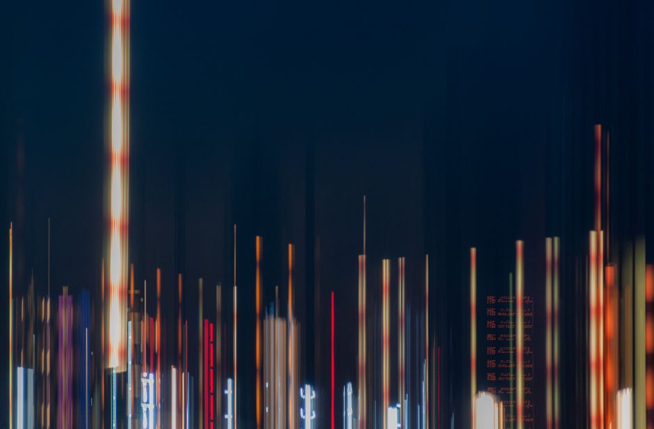 A bright, futuristic cityscape at dusk with glowing blue lines connecting buildings, representing the flow of data and AI in a post-Google real estate market.